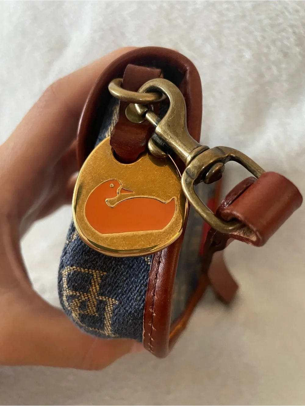 Vintage New Dooney & Bourke Denim Flap Mini Wristlet w/ Leather Trim & Strap